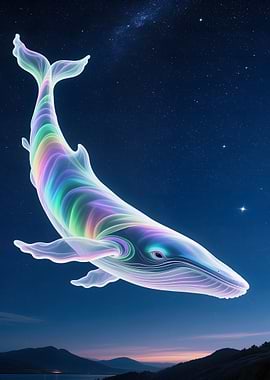 Rainbow Whale in Starry Night Sky