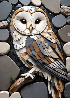Mosaic Owl on Branch