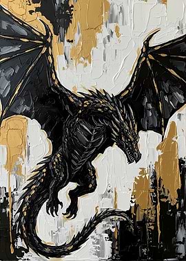 Black and Gold Dragon Painting