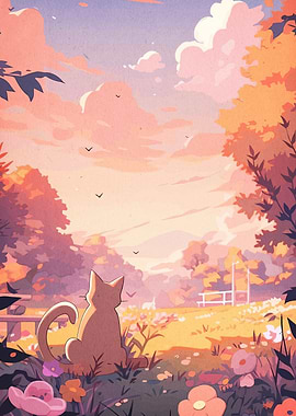 Cat in a Pastel Landscape