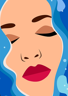 Abstract Woman Portrait with Blue Hair