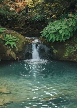 Waterfall in a Lush Green Forest