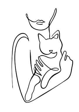 Woman and Cat Line Art