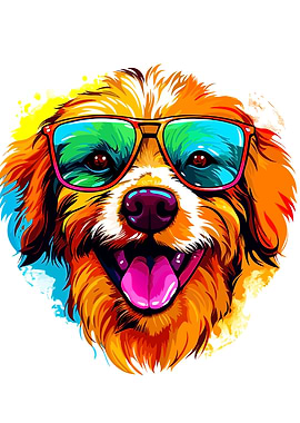 Colorful Dog Portrait with Sunglasses