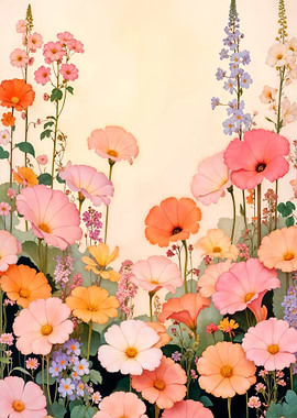 Floral Garden with Pink and Orange Flowers