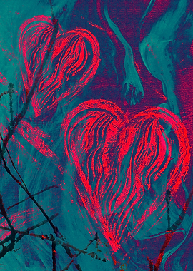 Abstract Hearts in Teal and Pink