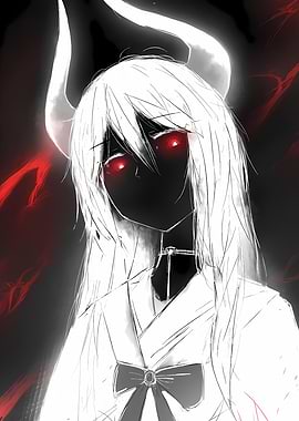 Anime Girl with Horns and Red Eyes