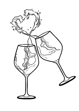 Wine Glasses Toasting with Heart Splash