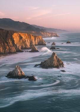 Coastal cliffs and ocean waves