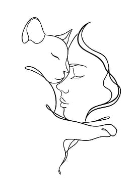 Woman and Cat Line Art