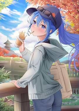 Anime Girl Eating Snacks Outdoors