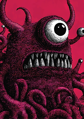Fuzzy Pink Monster with Eye and Tentacles