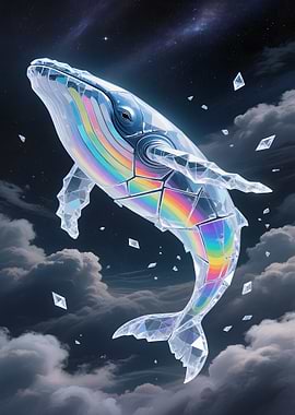Crystal Whale in Cloudy Starry Sky