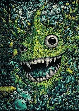 Green Monster with Sharp Teeth