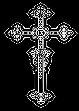 Ornate White Cross on Black Background