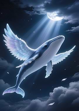 Winged Whale in Moonlight