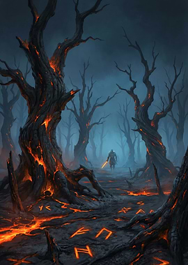 Eerie Forest with Glowing Runes