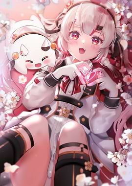 Anime Girl with Companion in Flowers