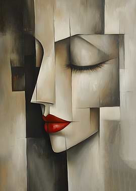 Abstract Woman Portrait with Red Lips