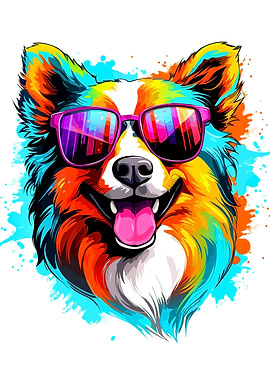 Cool Dog with Sunglasses Colorful Portrait
