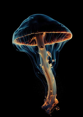 Glowing Mushroom on Black Background