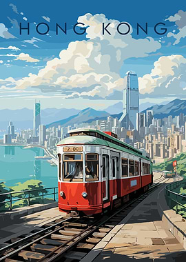 Hong Kong Tram Cityscape Illustration