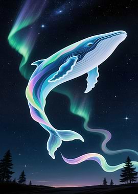 Whale in Aurora Borealis Sky