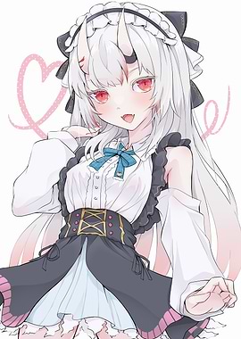 Anime Girl with Horns and Maid Outfit