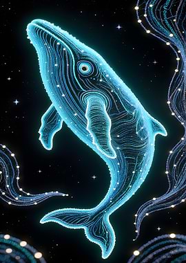 Glowing Whale in Starry Space