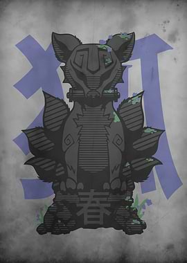 Fox Statue KISTUNE with Japanese Character