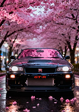 Nissan Skyline GT-R with Cherry Blossoms