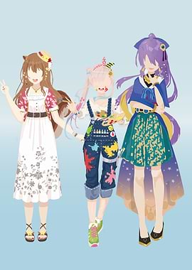 Three Anime Girls in Colorful Outfits