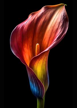 Colorful Calla Lily on Black Background