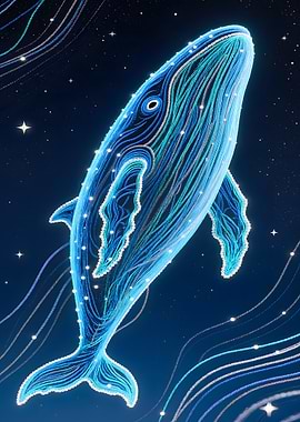 Whale in the starry night sky