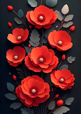 Red Paper Poppies on Dark Background