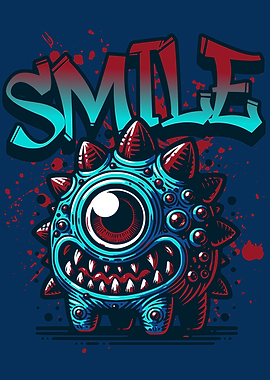 One-Eyed Monster with Spikes and Smile