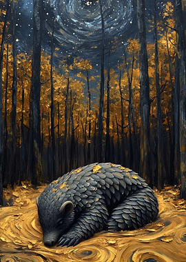 Sleeping Pangolin in Golden Forest