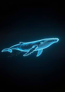 Glowing Blue Whale on Black Background