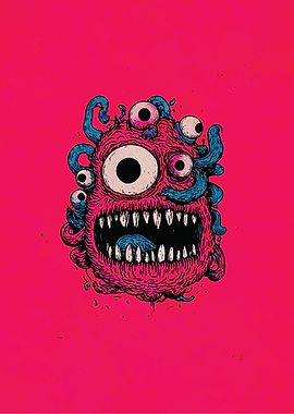 Pink Monster with Eyes and Tentacles