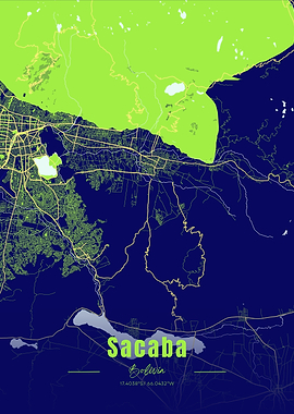 Sacaba, Bolivia Map Art