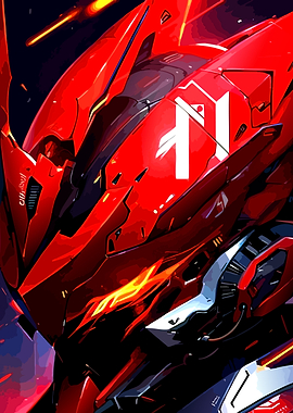 Red and Black Mecha Illustration