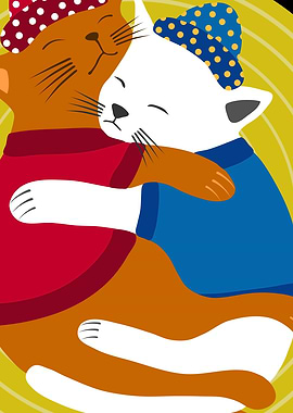 Cute Comfy Cuddle Cats in Clothes on Mat