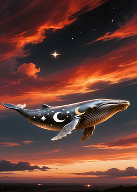 Celestial Whale in a Fiery Sky