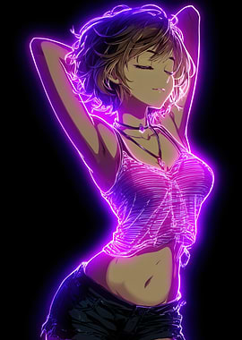 Neon Anime Girl in Tank Top