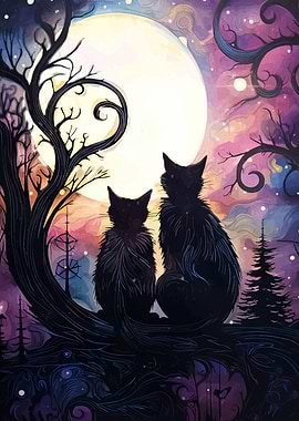 Cats under the moon