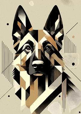 Geometric German Shepherd Dog Portrait
