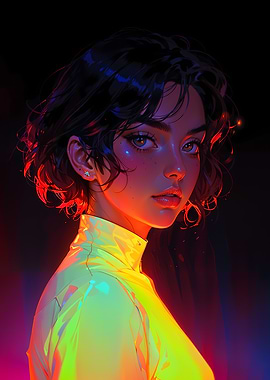 Neon Portrait of a Young Woman