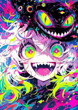 Colorful Anime Girl with Monster Hat