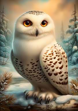 Snowy Owl in Winter Scene