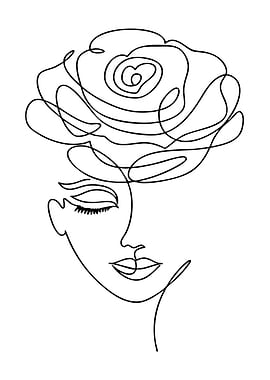 Woman's face with rose, line art